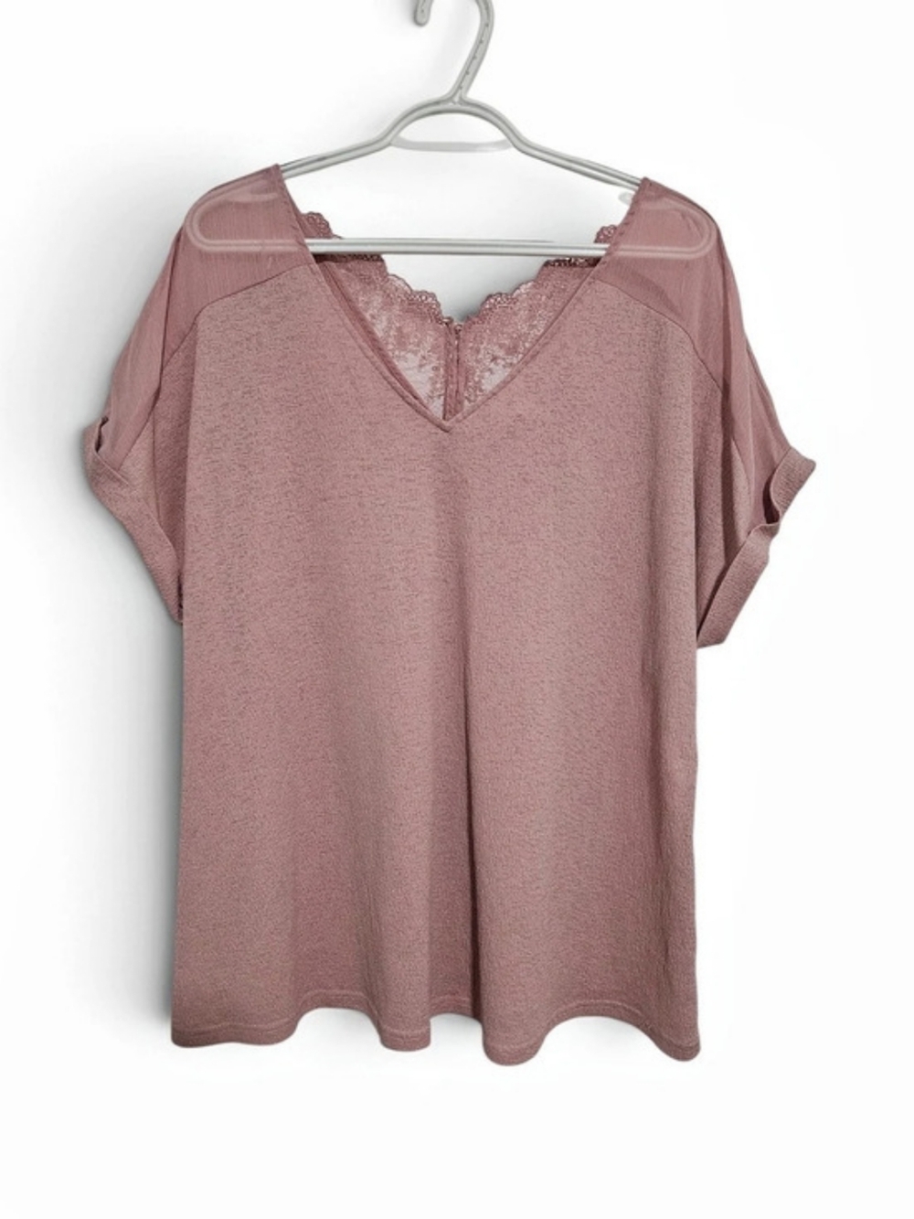 Perch By Blue Pepper 3XL Mauve Lace V Neck Top Sheer Sleeve PlusBoho Romantic